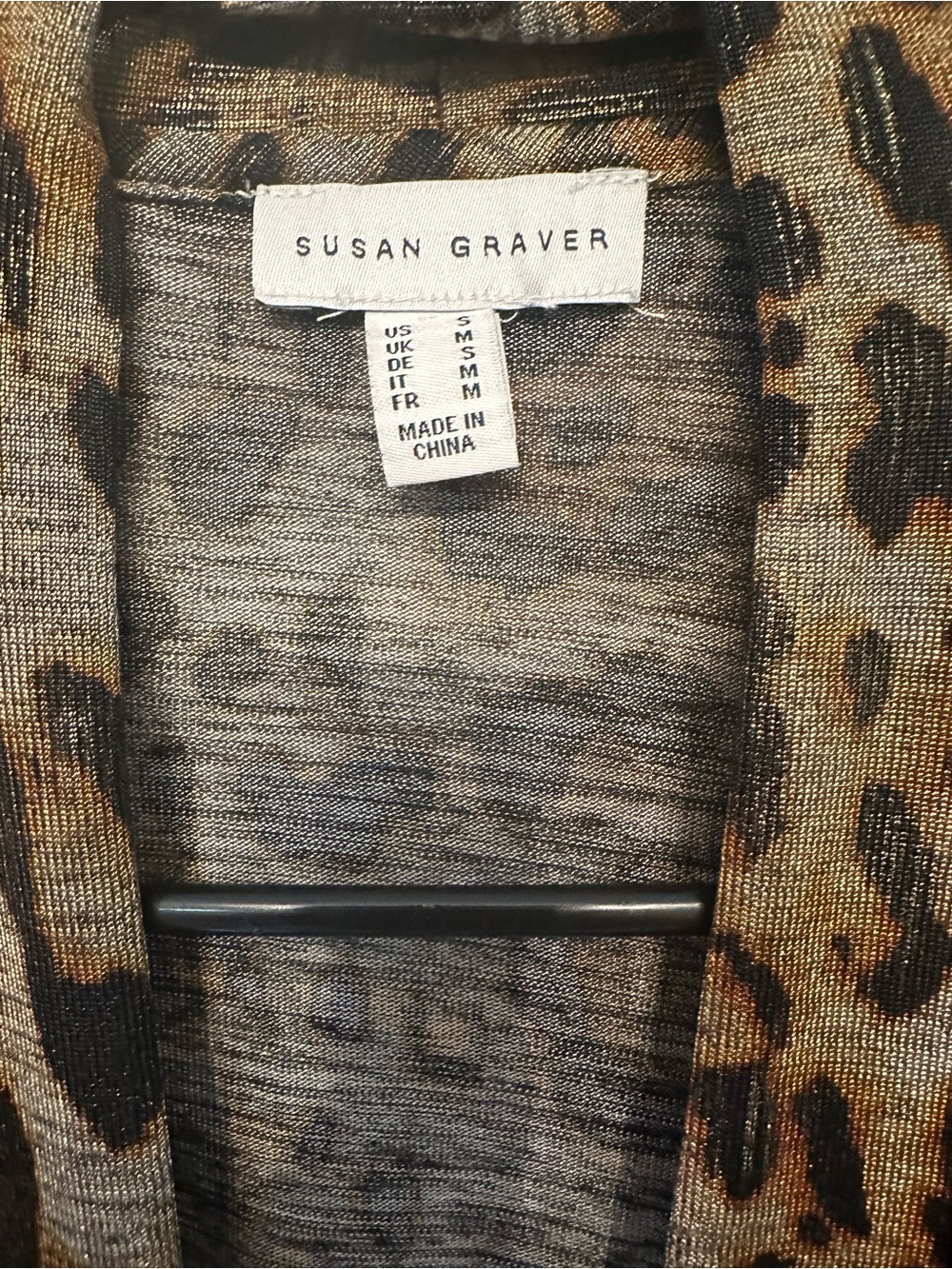 Susan Graver Metallic Leopard Print Open Front Cardigan with Pockets Size Small - Picture 2 of 6